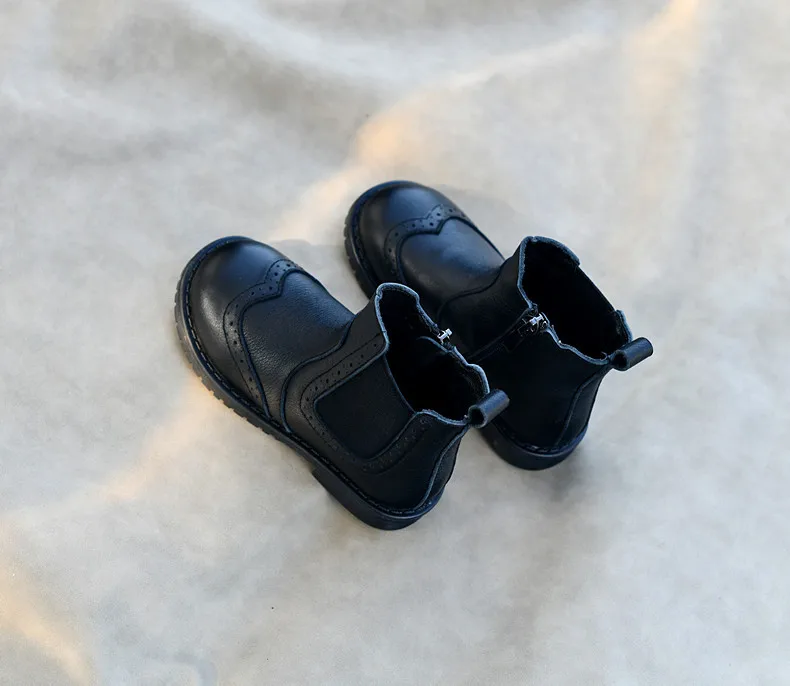 Genuine Leather Children Fashion Boots Autumn Winter Warm Snow Shoes Kids Girls Boys Casual Shoes Top Quality Retro Cowhide Boot