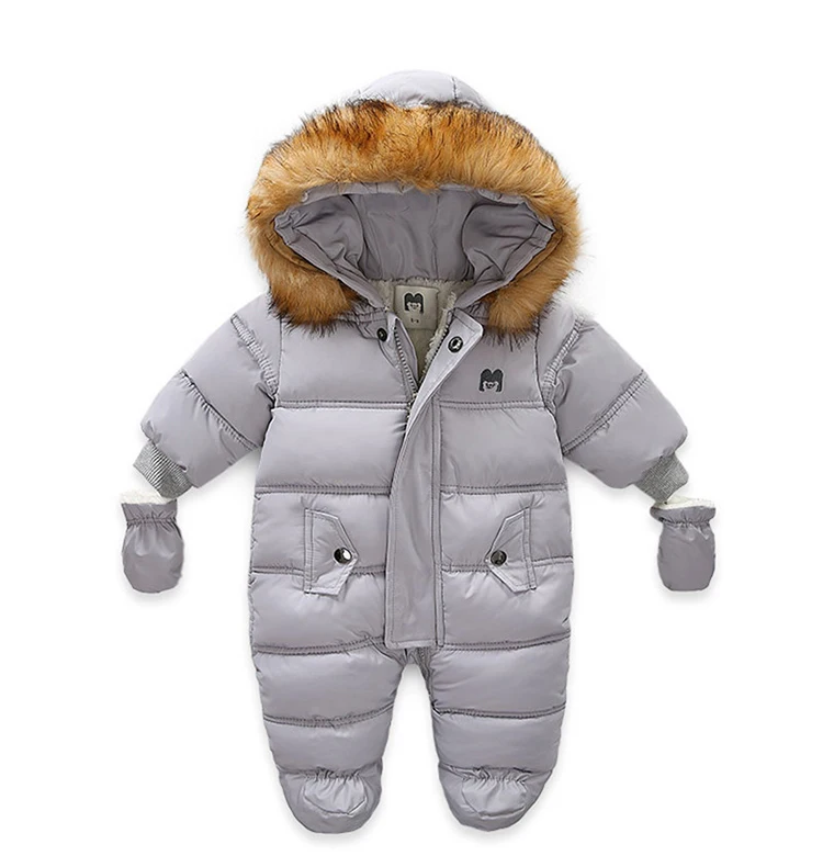 0-24 Months Newborn Baby Jumpsuit Winter Cotton Baby Romper With Gloves Hooded Thicken Boys Snowsuit Girl Clothing Set