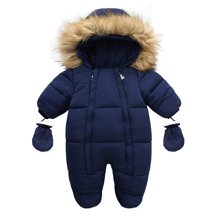 0-24 Months Newborn Baby Jumpsuit Winter Cotton Baby Romper With Gloves Hooded Thicken Boys Snowsuit Girl Clothing Set