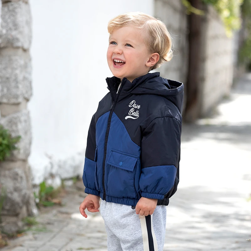 Dave Bella Autumn Winter Children Jacket Boys Warm Thicken Hooded Navy Blue Jackets Coat Kids Clothes Outerwear DB3241970