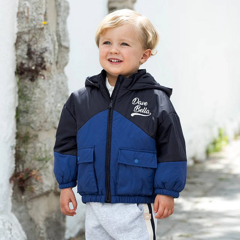 Dave Bella Autumn Winter Children Jacket Boys Warm Thicken Hooded Navy Blue Jackets Coat Kids Clothes Outerwear DB3241970