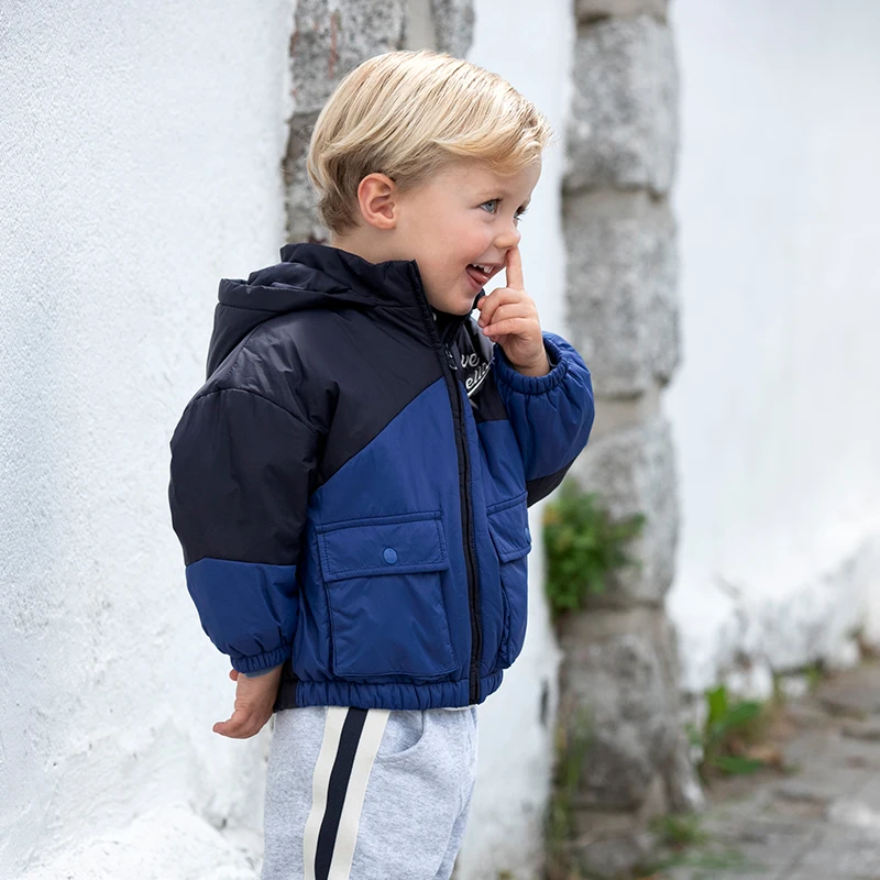 Dave Bella Autumn Winter Children Jacket Boys Warm Thicken Hooded Navy Blue Jackets Coat Kids Clothes Outerwear DB3241970