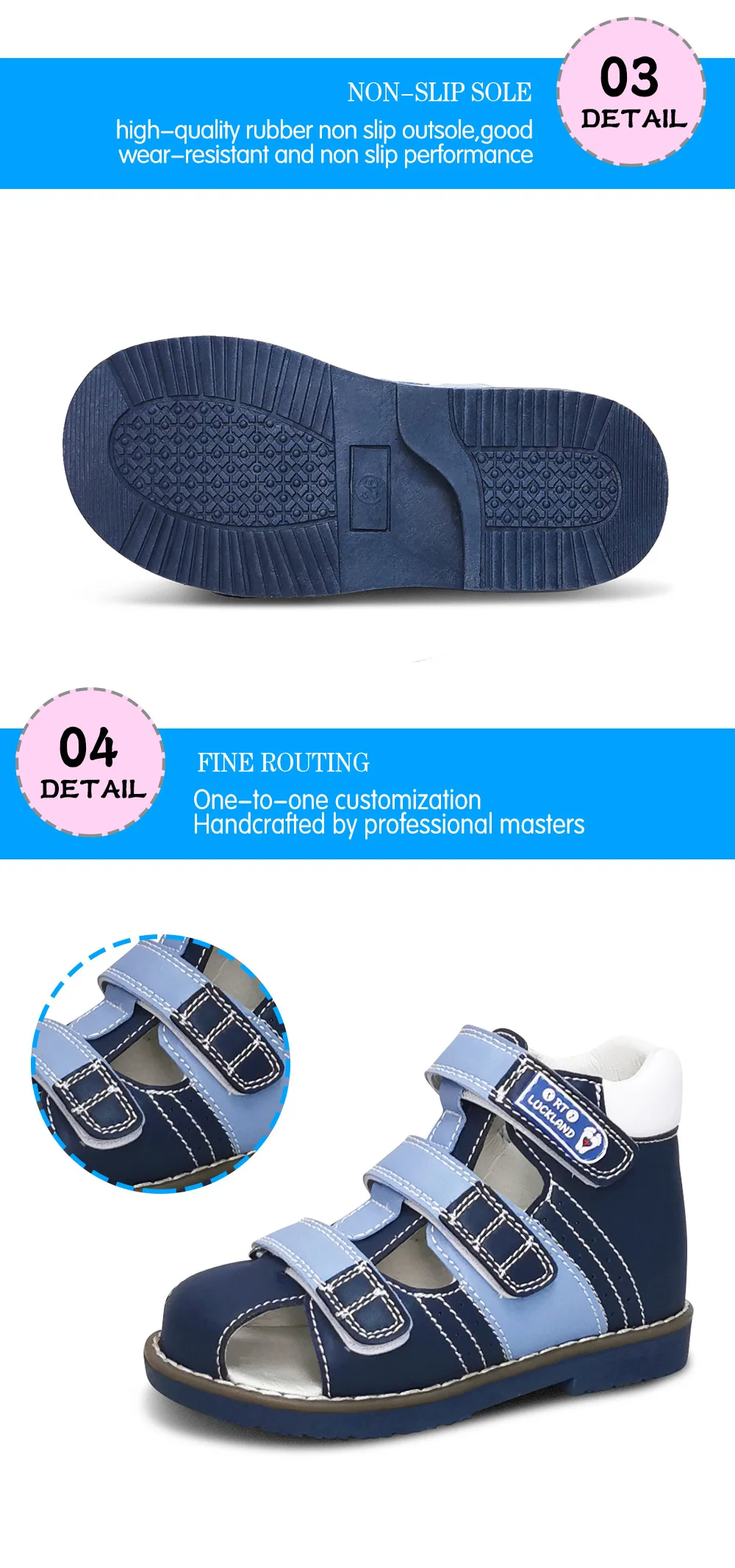 Ortoluckland Kids Boys Sandals Summer Children Orthopedic Shoes Toddler Kindergarten Arch Support Flatfeet Tiptoe Footwear