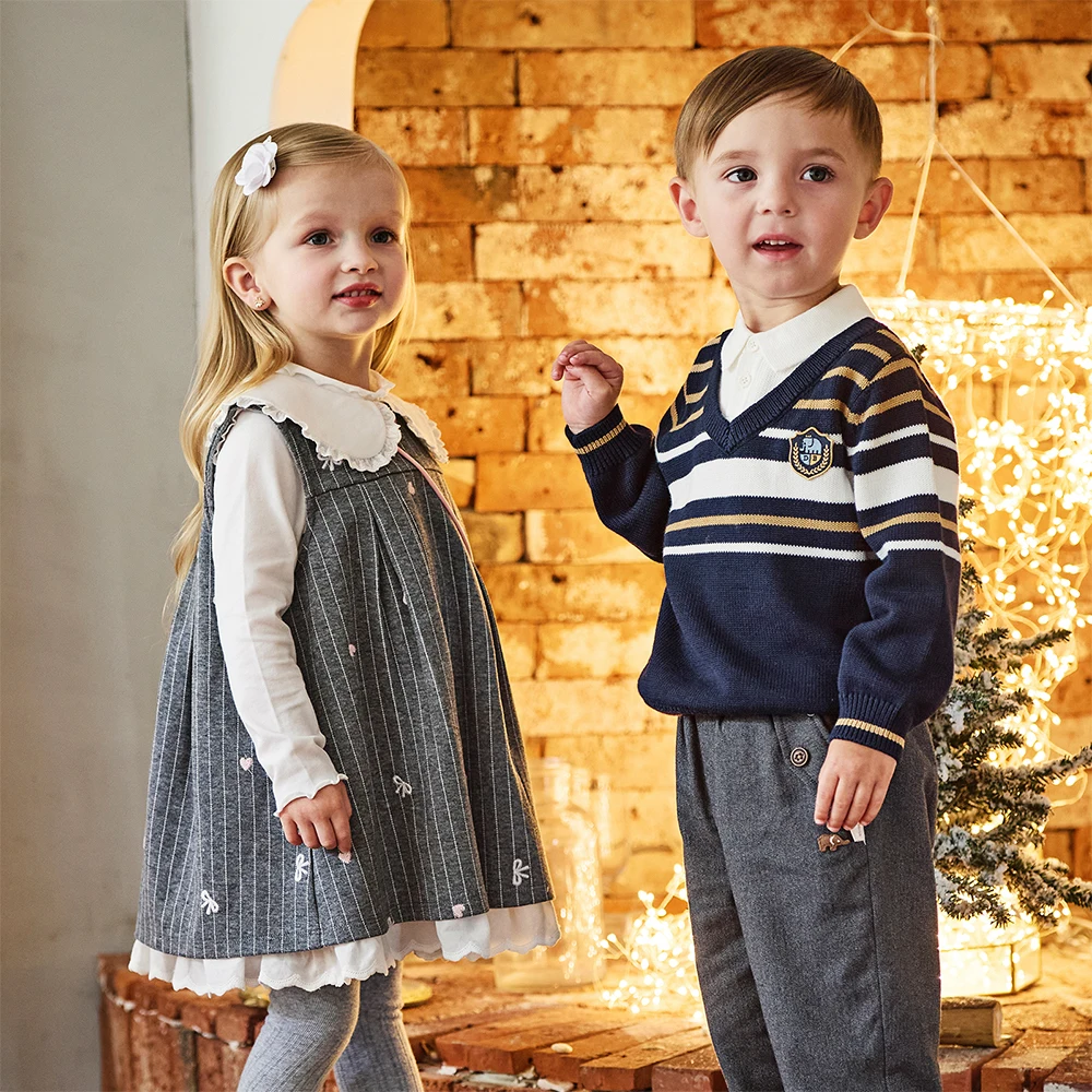 Dave Bella Autumn Winter Sweater for Boys Fake Two Pieces Knitted Sweater Children Outerwear Coat Kids Clothes DB4253907
