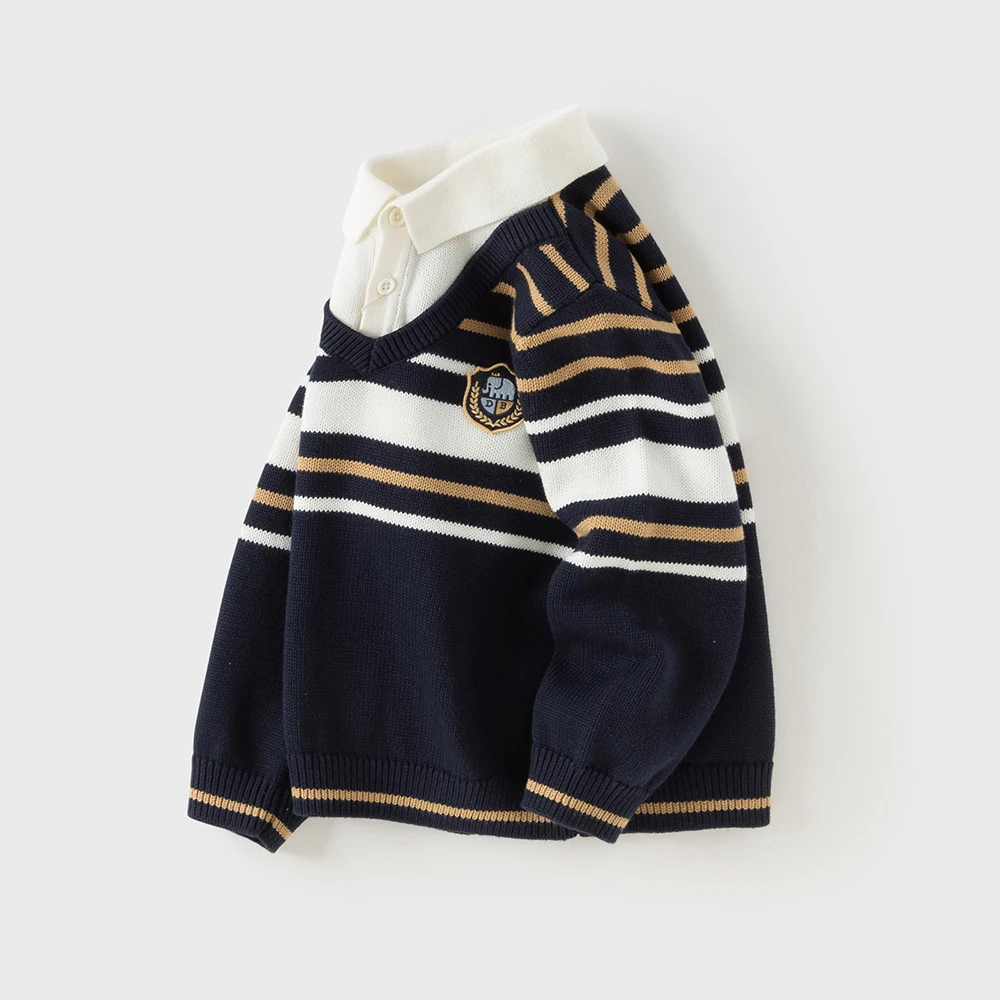 Dave Bella Autumn Winter Sweater for Boys Fake Two Pieces Knitted Sweater Children Outerwear Coat Kids Clothes DB4253907