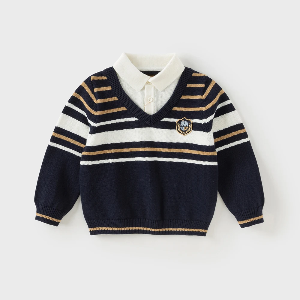 Dave Bella Autumn Winter Sweater for Boys Fake Two Pieces Knitted Sweater Children Outerwear Coat Kids Clothes DB4253907