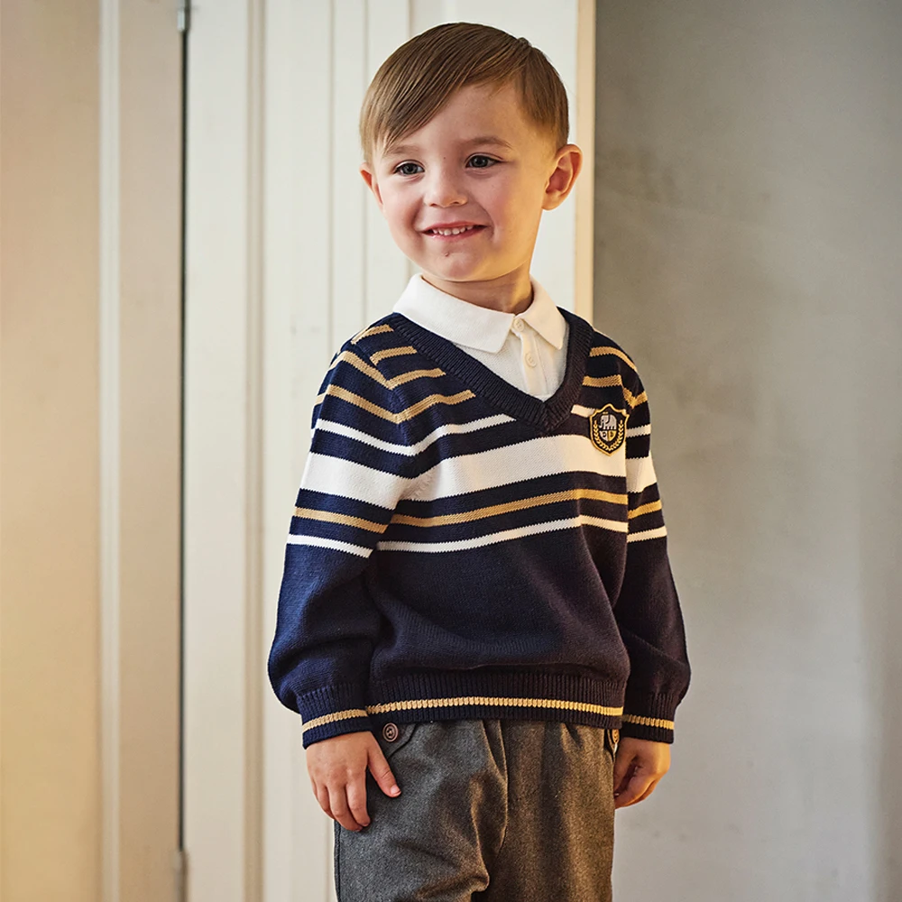 Dave Bella Autumn Winter Sweater for Boys Fake Two Pieces Knitted Sweater Children Outerwear Coat Kids Clothes DB4253907