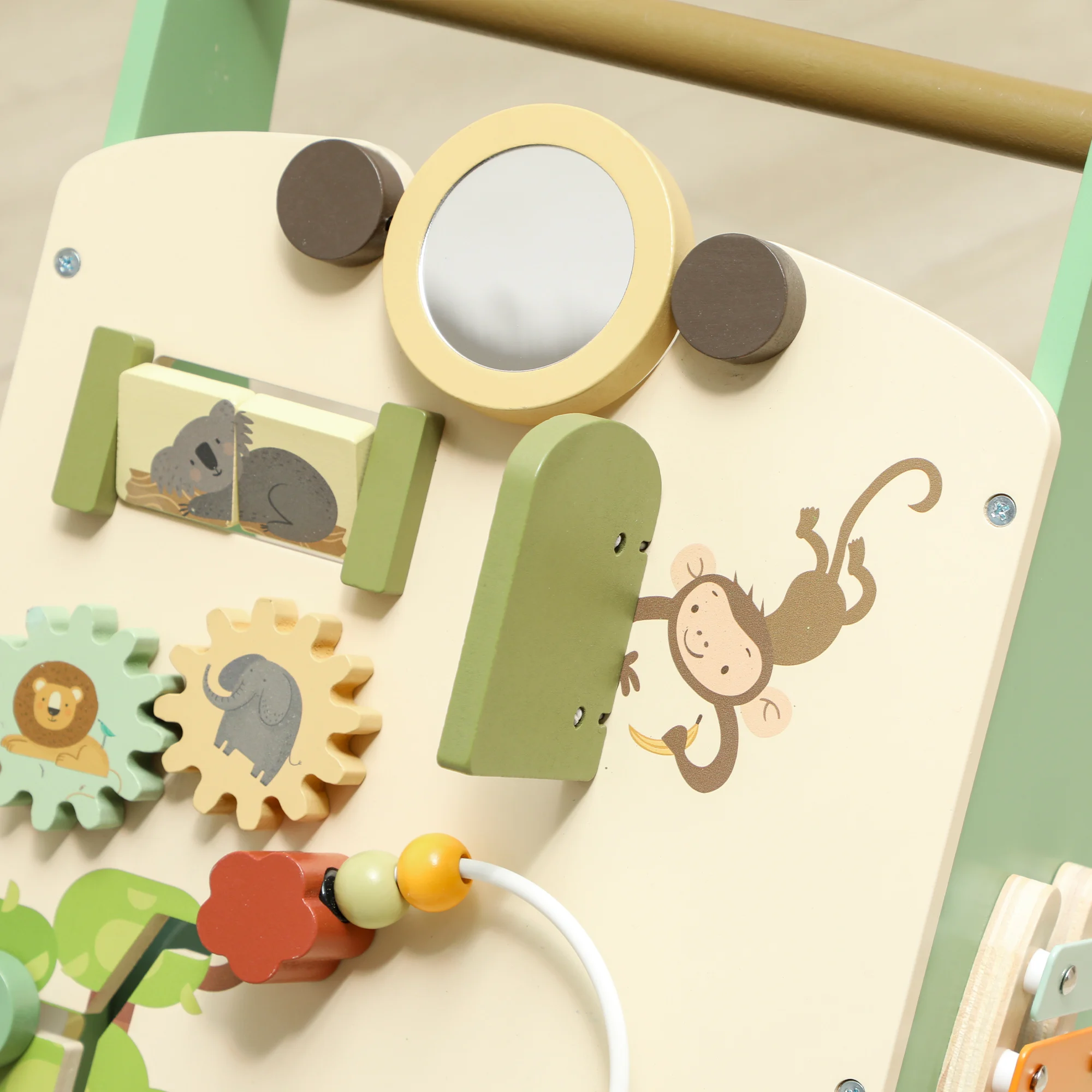 Aiyaplay Wooden Baby Walker Speed Control Xylophone Gears Maze Beads Montessori Activity Center Green