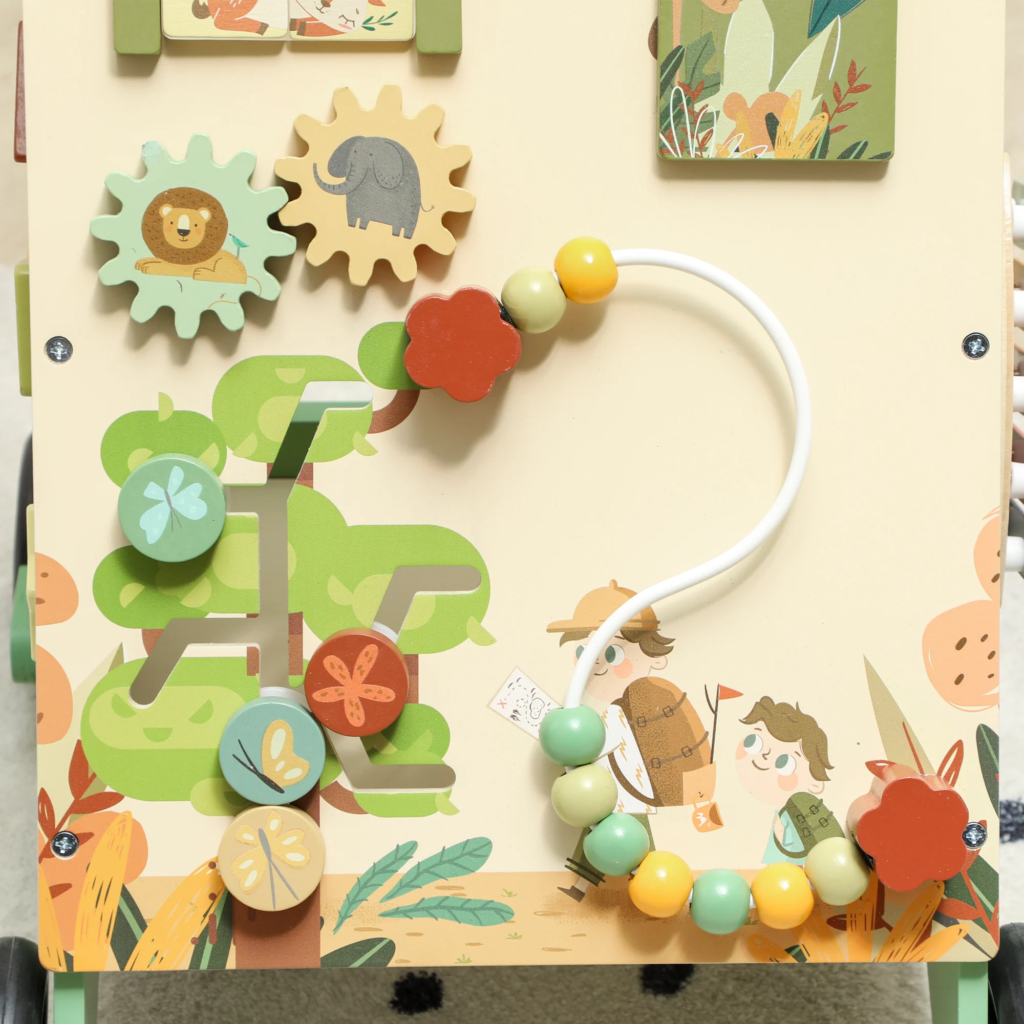 Aiyaplay Wooden Baby Walker Speed Control Xylophone Gears Maze Beads Montessori Activity Center Green