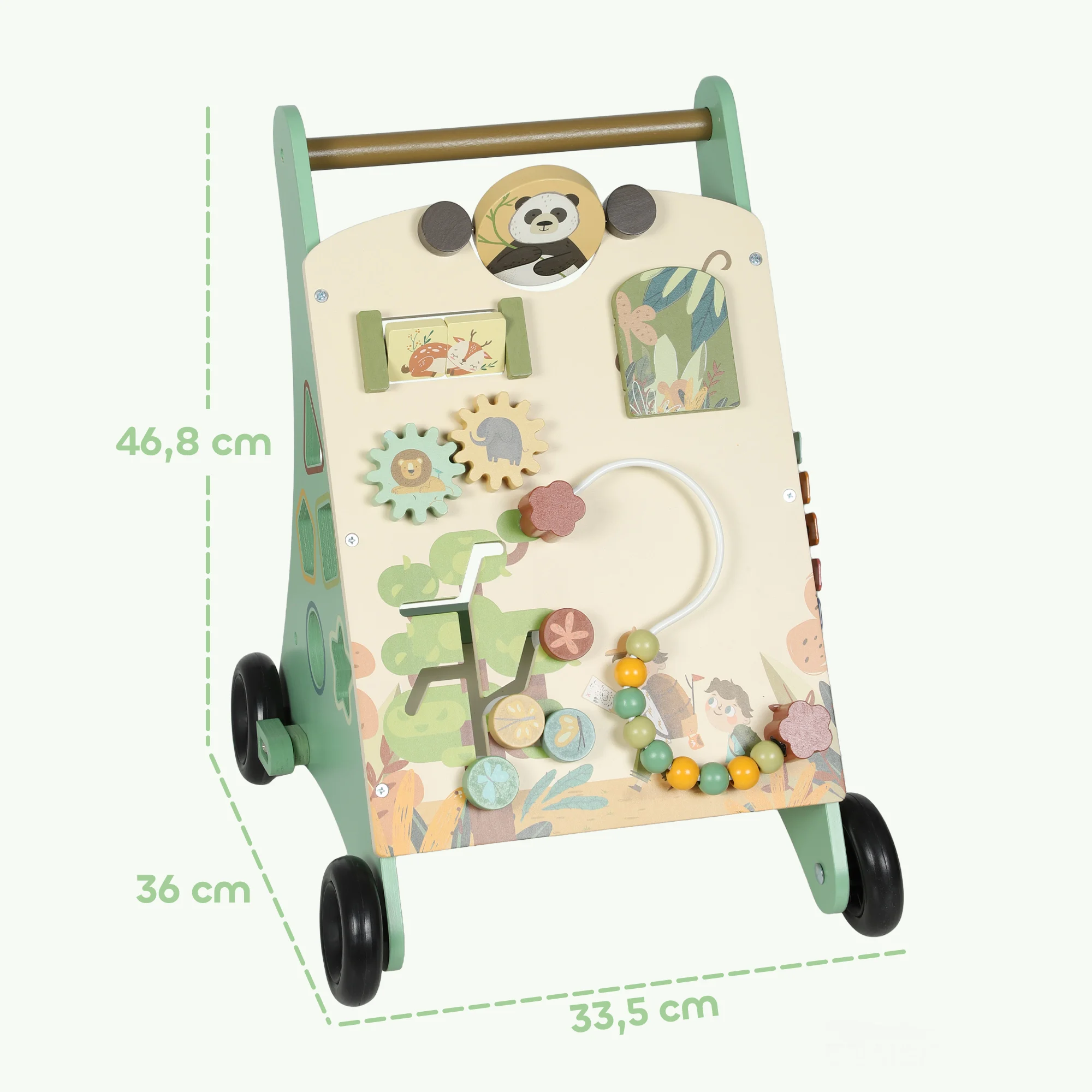 Aiyaplay Wooden Baby Walker Speed Control Xylophone Gears Maze Beads Montessori Activity Center Green
