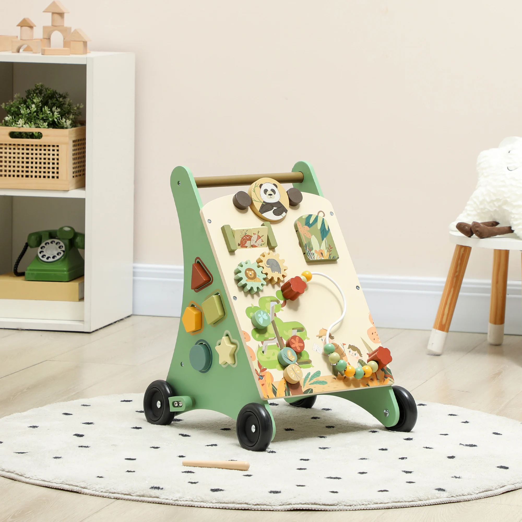 Aiyaplay Wooden Baby Walker Speed Control Xylophone Gears Maze Beads Montessori Activity Center Green