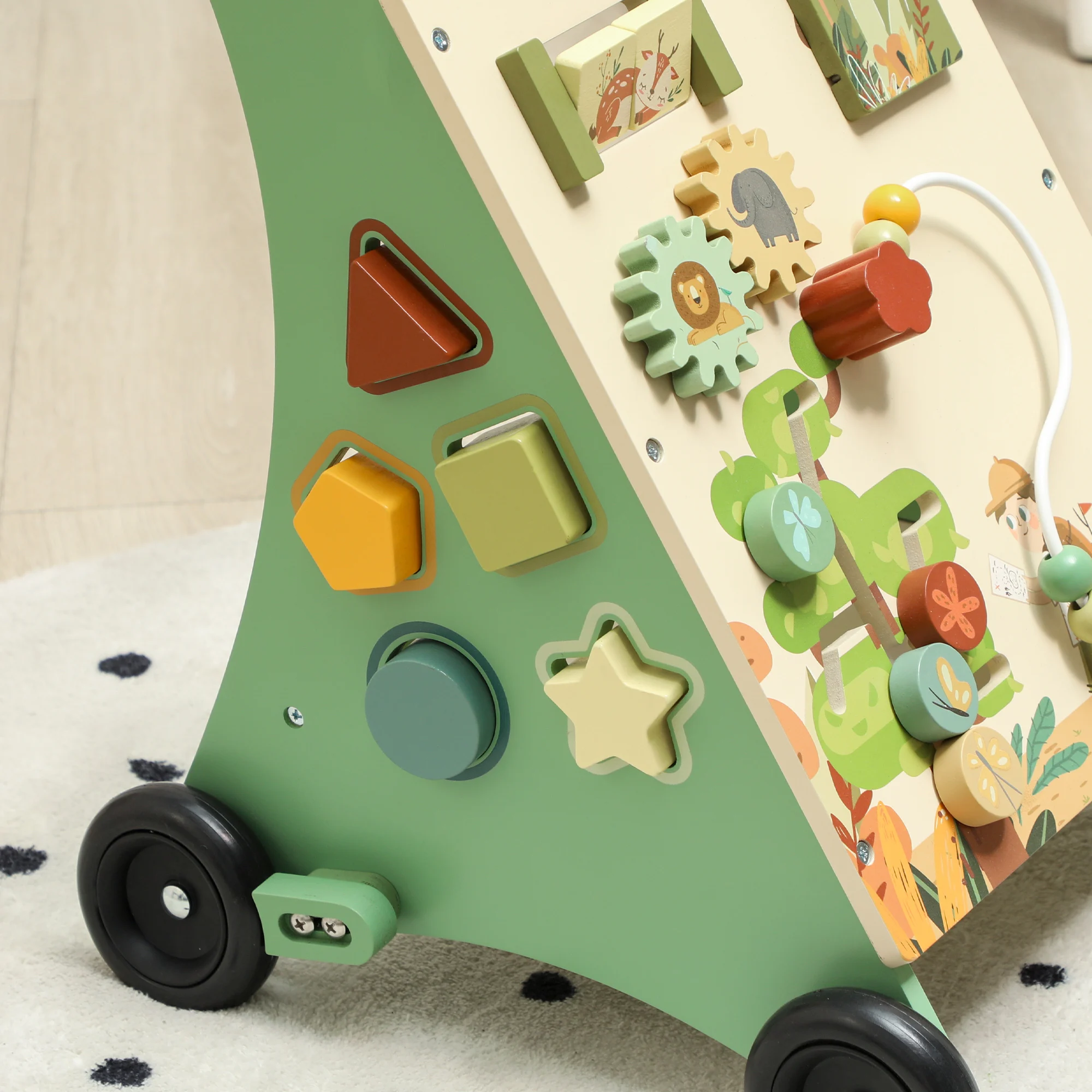 Aiyaplay Wooden Baby Walker Speed Control Xylophone Gears Maze Beads Montessori Activity Center Green