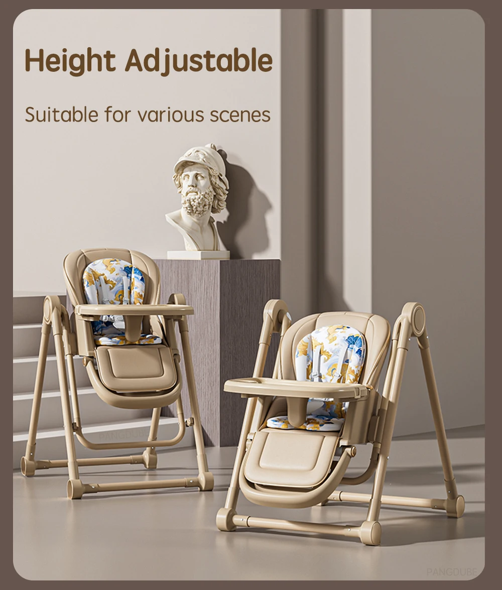 PANGDUBE 2-in-1 Baby High Chair Rocker Convertible Feeding Seat with Wheels Dual Trays Cushion Foldable for 6 Months-3 Years
