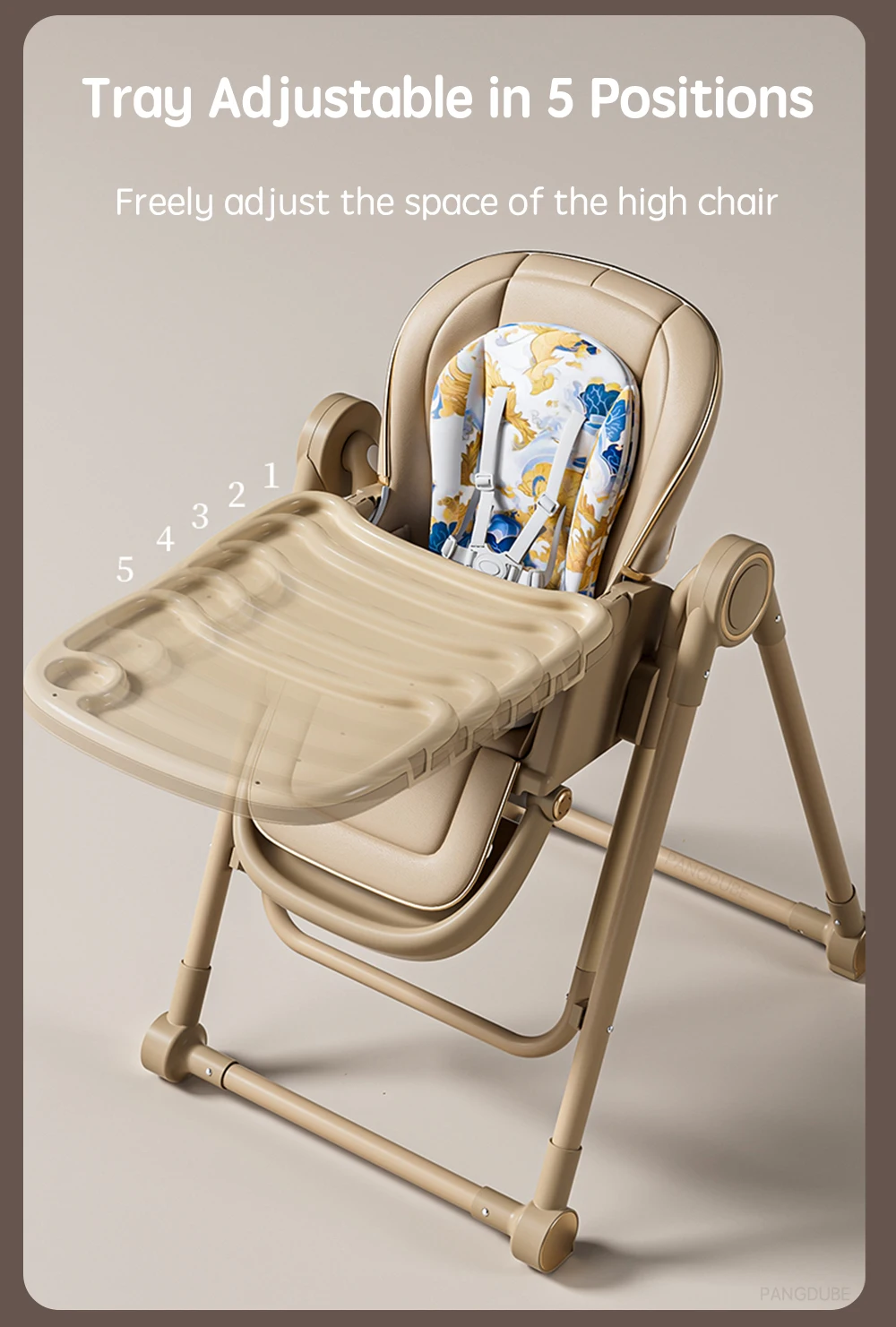 PANGDUBE 2-in-1 Baby High Chair Rocker Convertible Feeding Seat with Wheels Dual Trays Cushion Foldable for 6 Months-3 Years