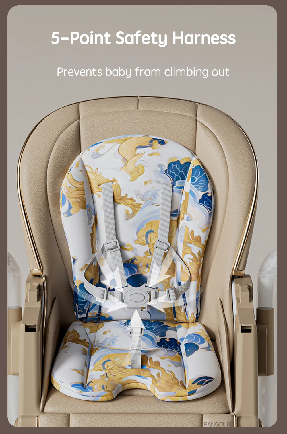 PANGDUBE 2-in-1 Baby High Chair Rocker Convertible Feeding Seat with Wheels Dual Trays Cushion Foldable for 6 Months-3 Years