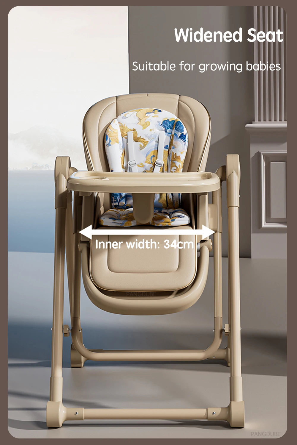 PANGDUBE 2-in-1 Baby High Chair Rocker Convertible Feeding Seat with Wheels Dual Trays Cushion Foldable for 6 Months-3 Years