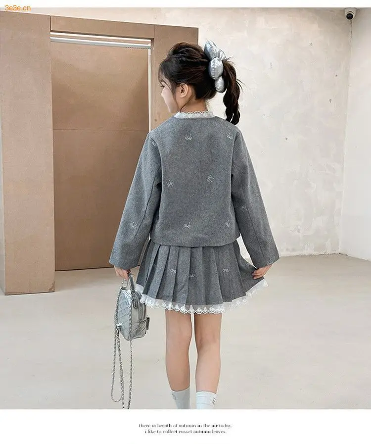 Junior Girl JK School Uniform Set Unique Formal Chain Smart Jackets and Pleated Skirt 2Pcs School Kids Child Uniform Blazer Suit