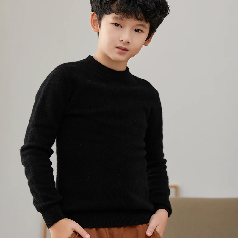 Children's 100% Merino Wool Pullover Sweater Autumn Winter Boys Girls O-neck Soild Basic Long Sleeve Cashmere Sweater Thick Warm