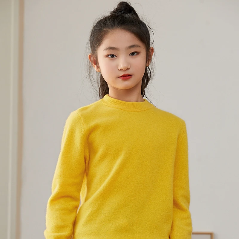 Children's 100% Merino Wool Pullover Sweater Autumn Winter Boys Girls O-neck Soild Basic Long Sleeve Cashmere Sweater Thick Warm