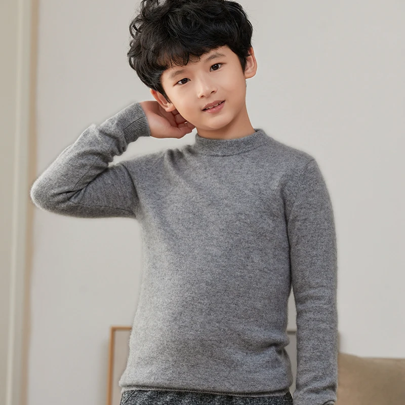 Children's 100% Merino Wool Pullover Sweater Autumn Winter Boys Girls O-neck Soild Basic Long Sleeve Cashmere Sweater Thick Warm