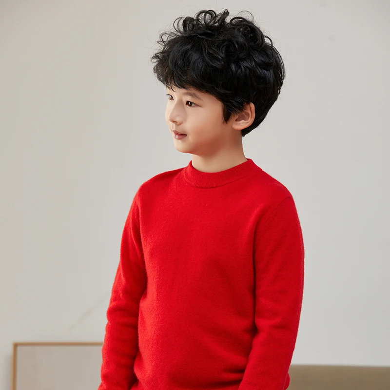 Children's 100% Merino Wool Pullover Sweater Autumn Winter Boys Girls O-neck Soild Basic Long Sleeve Cashmere Sweater Thick Warm