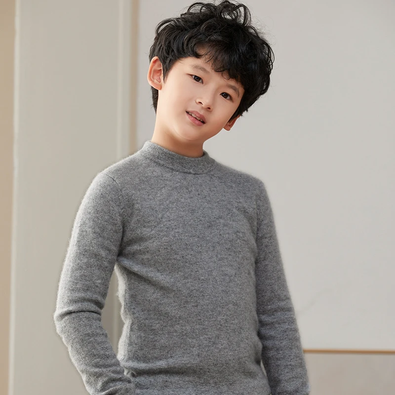 Children's 100% Merino Wool Pullover Sweater Autumn Winter Boys Girls O-neck Soild Basic Long Sleeve Cashmere Sweater Thick Warm