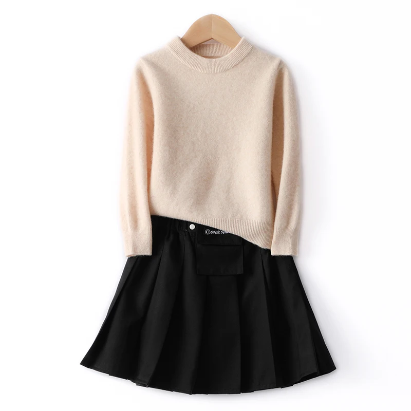 Children's 100% Merino Wool Pullover Sweater Autumn Winter Boys Girls O-neck Soild Basic Long Sleeve Cashmere Sweater Thick Warm