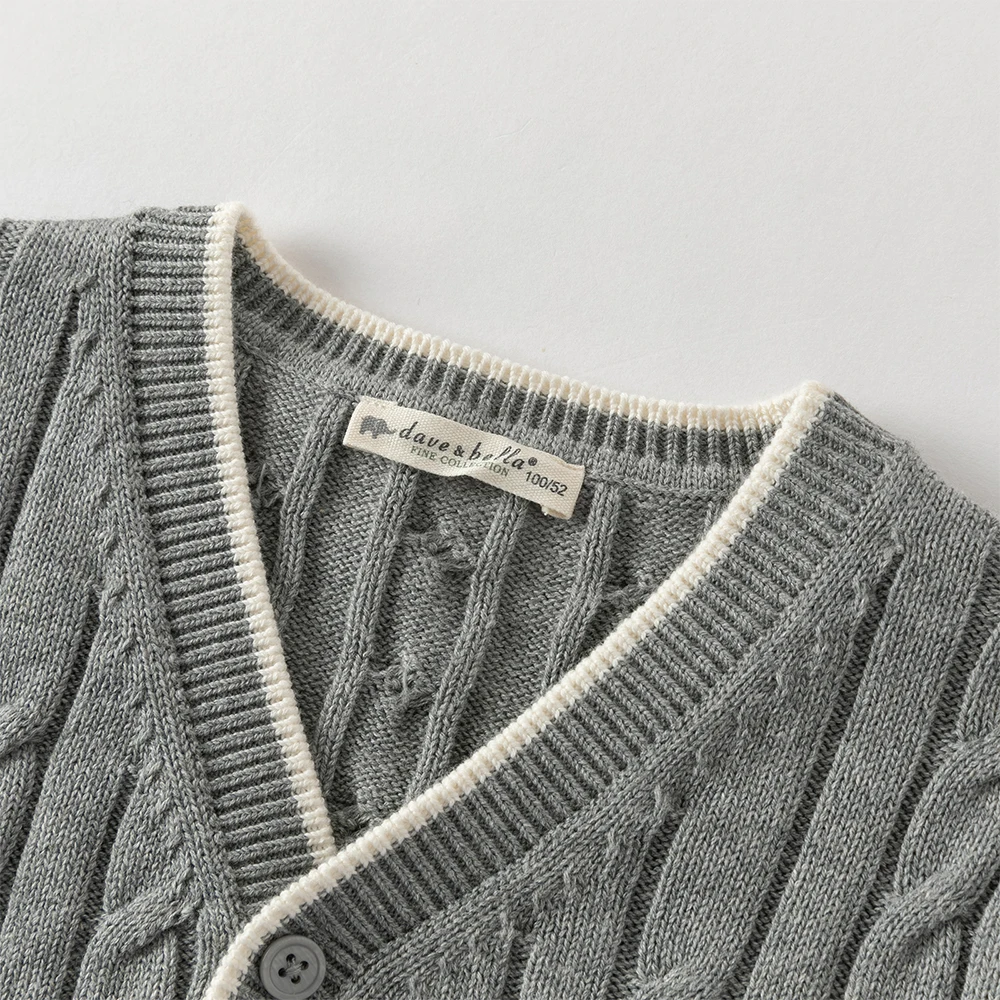 Dave Bella Children Cardigan Sweater Autumn Spring Boys Cotton Coat Girl Casual Knitted Sweater Outerwear Kids Clothes DB1261054