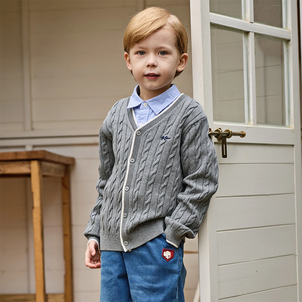 Dave Bella Children Cardigan Sweater Autumn Spring Boys Cotton Coat Girl Casual Knitted Sweater Outerwear Kids Clothes DB1261054