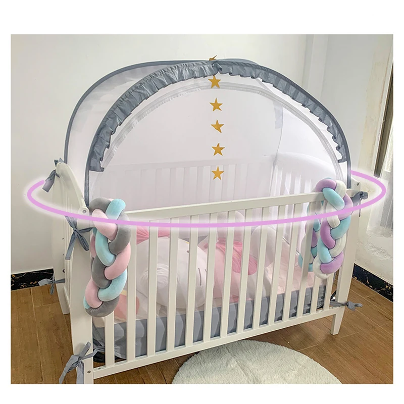 Summer Mosquito Net Baby Canopy Bed Net Stand Infant Cot Dome Mosquito Netting Hanging Bed Curtain Support Foldable Crib Tent