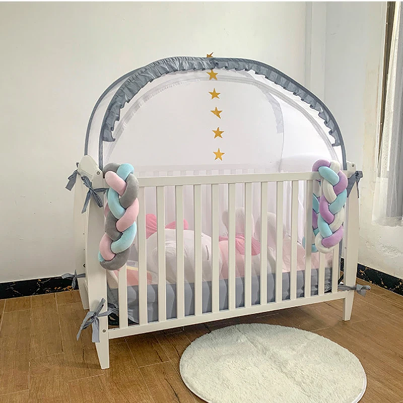 Summer Mosquito Net Baby Canopy Bed Net Stand Infant Cot Dome Mosquito Netting Hanging Bed Curtain Support Foldable Crib Tent