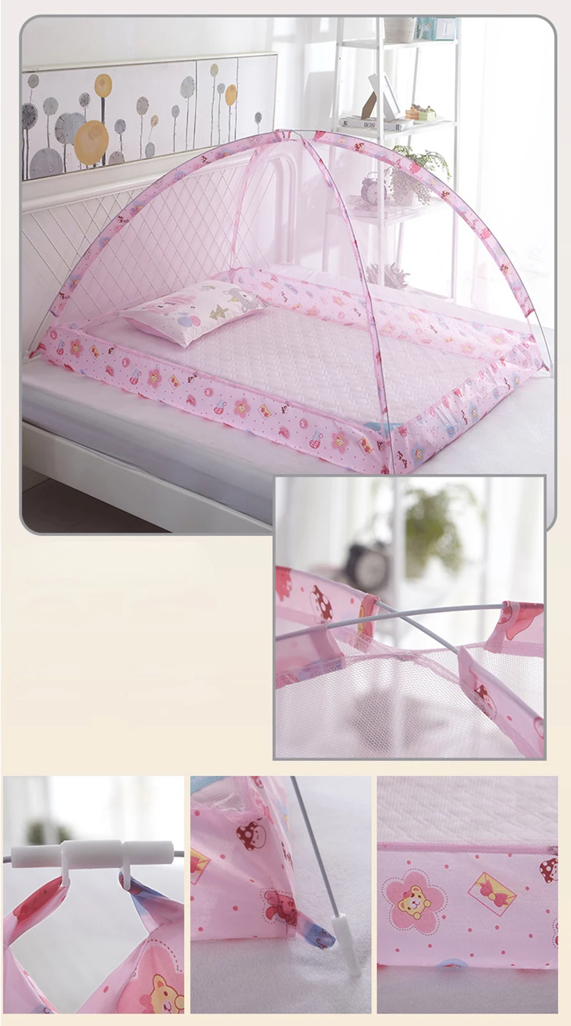 Summer Mosquito Net Baby Canopy Bed Net Stand Infant Cot Dome Mosquito Netting Hanging Bed Curtain Support Foldable Crib Tent
