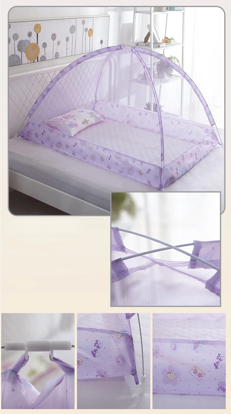 Summer Mosquito Net Baby Canopy Bed Net Stand Infant Cot Dome Mosquito Netting Hanging Bed Curtain Support Foldable Crib Tent