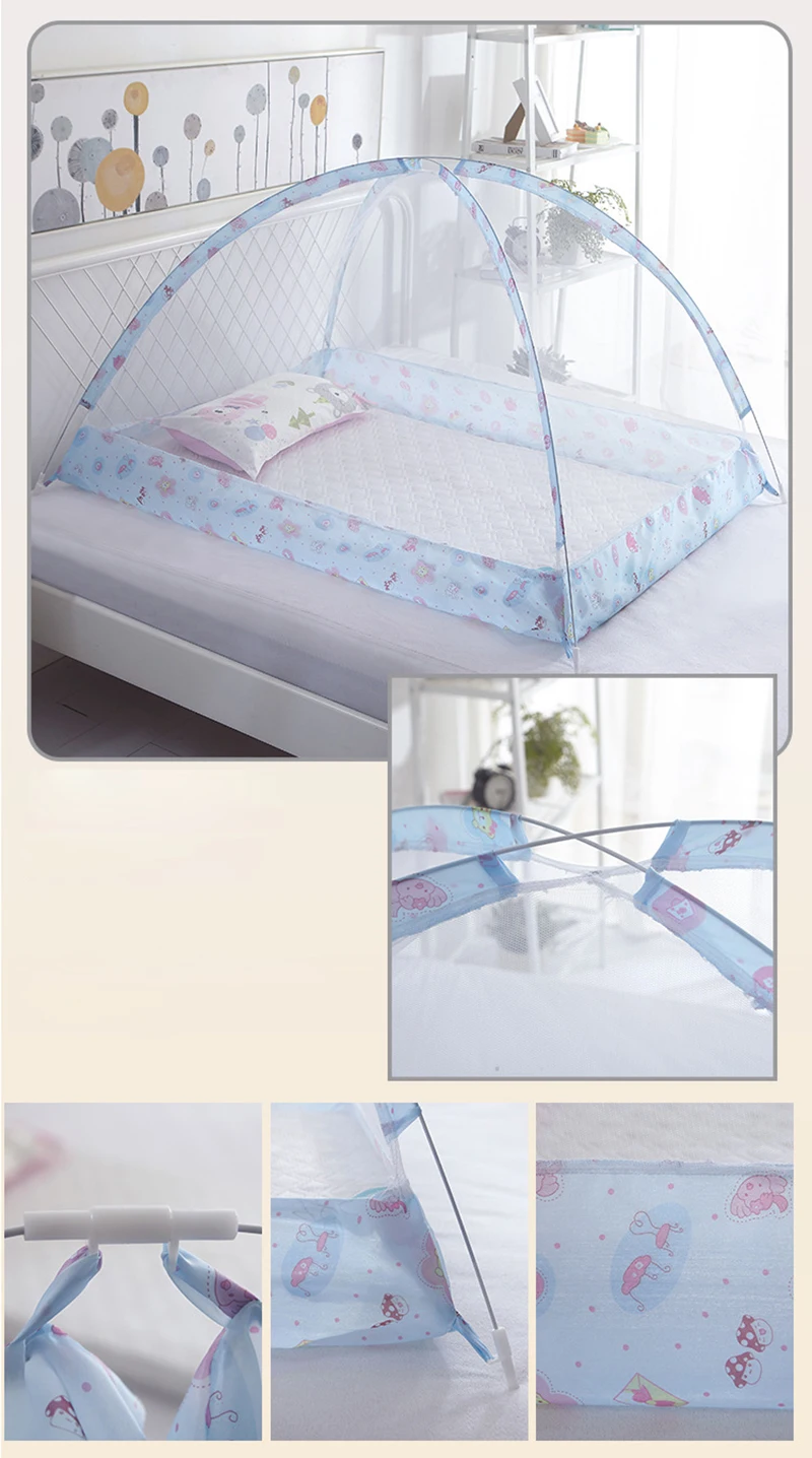 Summer Mosquito Net Baby Canopy Bed Net Stand Infant Cot Dome Mosquito Netting Hanging Bed Curtain Support Foldable Crib Tent
