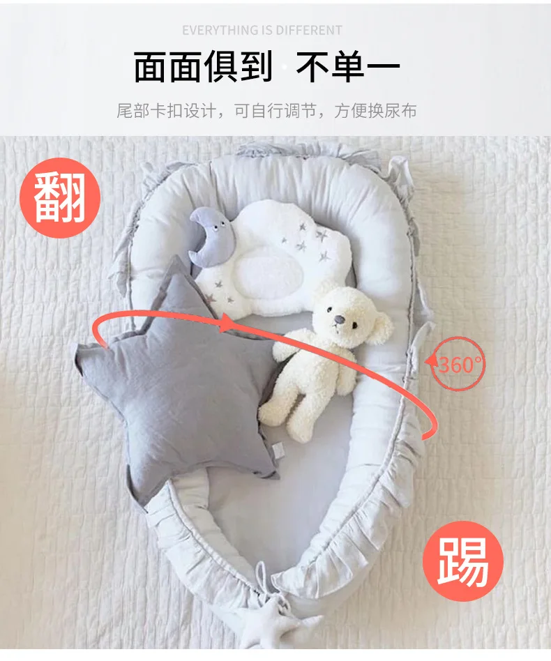 Newborn Bed for Breastfeeding Sleep Baby Cribs Portable Baby Nest 0-18 Months Detachable Anti-Rollover Bassinet with Cooling Mat