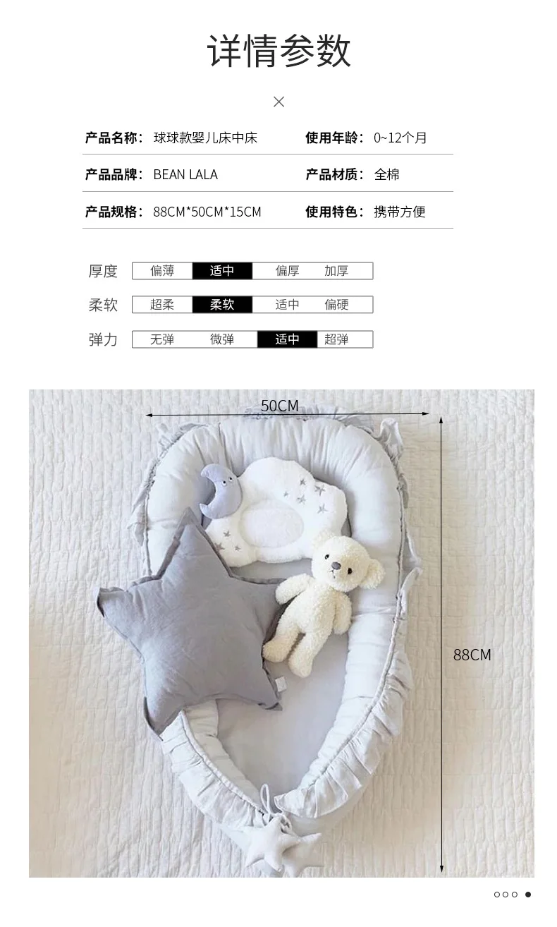 Newborn Bed for Breastfeeding Sleep Baby Cribs Portable Baby Nest 0-18 Months Detachable Anti-Rollover Bassinet with Cooling Mat