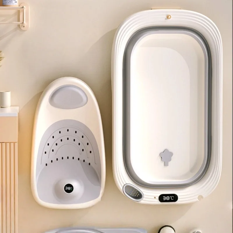Temperature Sensitive Baby Shower Basin Foldable Portable Baby Bath Tub Reclining Siting Modes Home Use for Lnfants Bath Tub