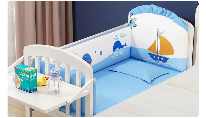 European-Style Solid Wood Newborn Cradle: Versatile Movable Baby Bed, Converts to a Full Bed for Toddlers