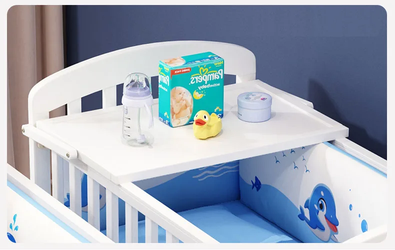 European-Style Solid Wood Newborn Cradle: Versatile Movable Baby Bed, Converts to a Full Bed for Toddlers