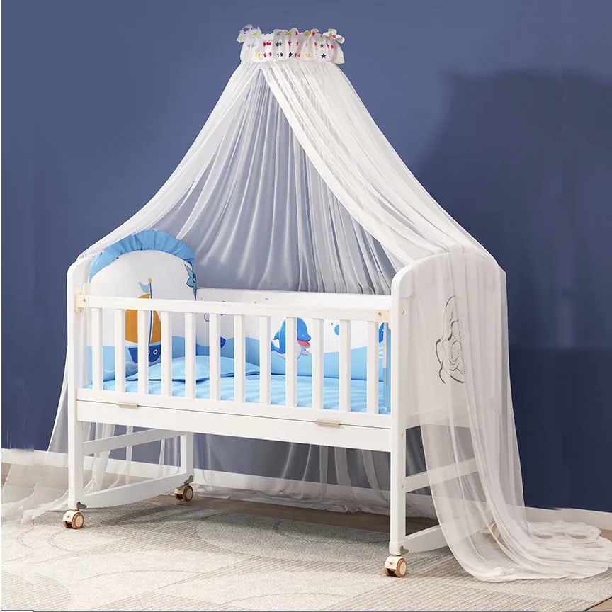 European-Style Solid Wood Newborn Cradle: Versatile Movable Baby Bed, Converts to a Full Bed for Toddlers