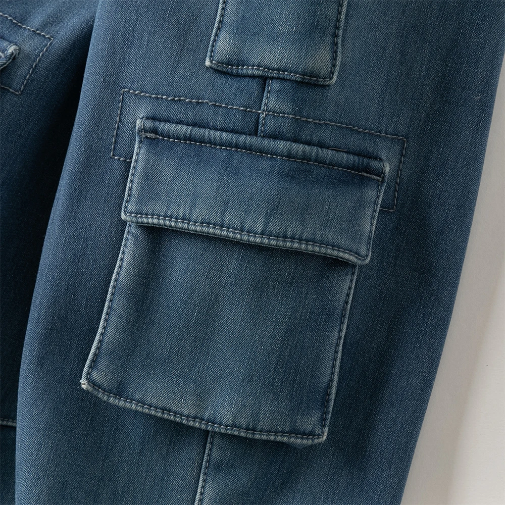 Dave Bella Children's Cargo Jean Pants Winter Autumn Velvet Thicken Boys Cowboy Straight Pants Casual Warm Trousers DB4253806