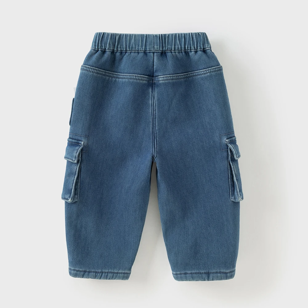 Dave Bella Children's Cargo Jean Pants Winter Autumn Velvet Thicken Boys Cowboy Straight Pants Casual Warm Trousers DB4253806