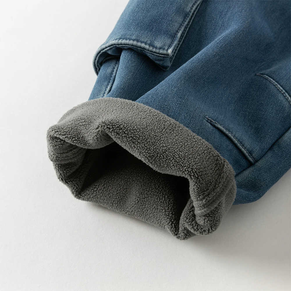 Dave Bella Children's Cargo Jean Pants Winter Autumn Velvet Thicken Boys Cowboy Straight Pants Casual Warm Trousers DB4253806