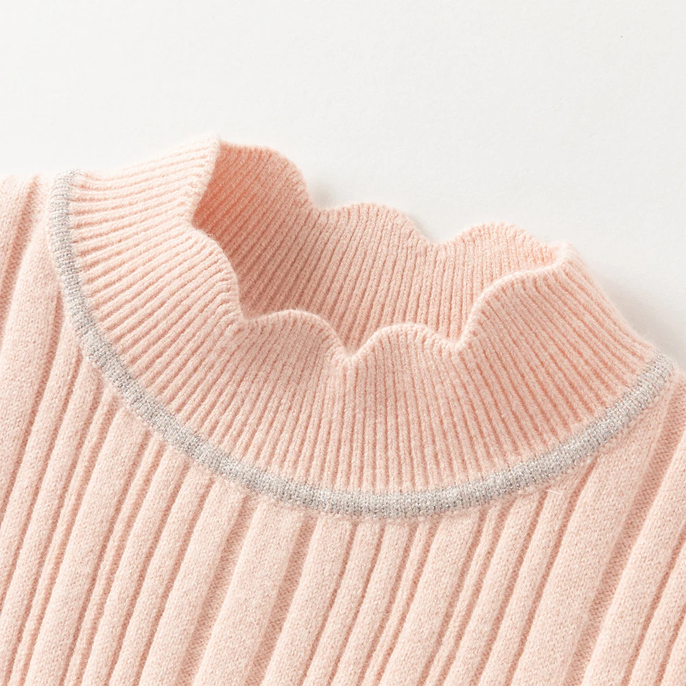 Dave Bella Girls' Autumn Winter Sweater Children's Half High Collar Pollover Kids Long Sleeve Bottom Shirt DB4253860