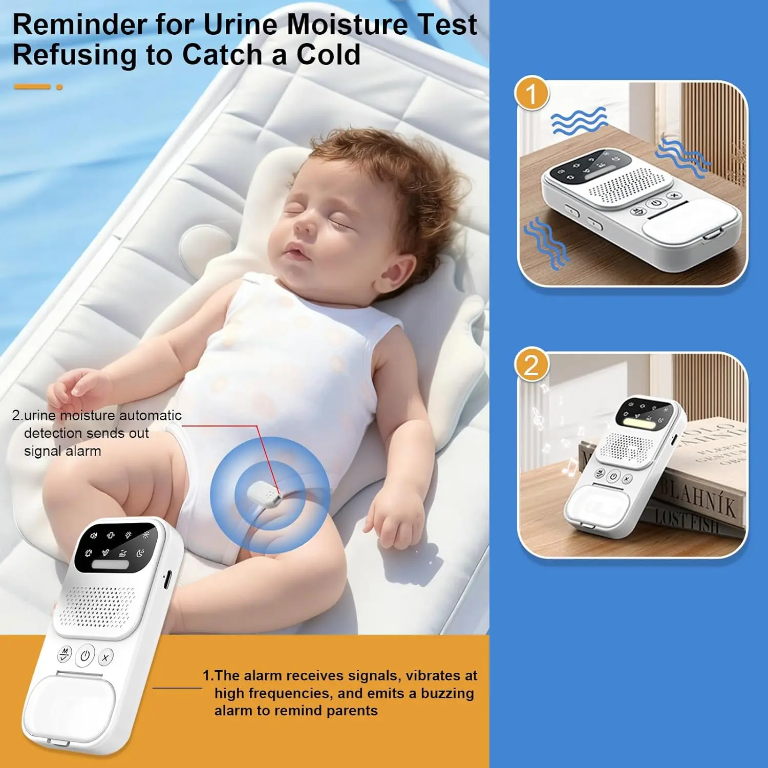 Bedwetting Alarm, for Boys Girls and Older Kids, Wireless Sensor, UV Mode/Night Light, Sound/Vibration Pee Alarm, White