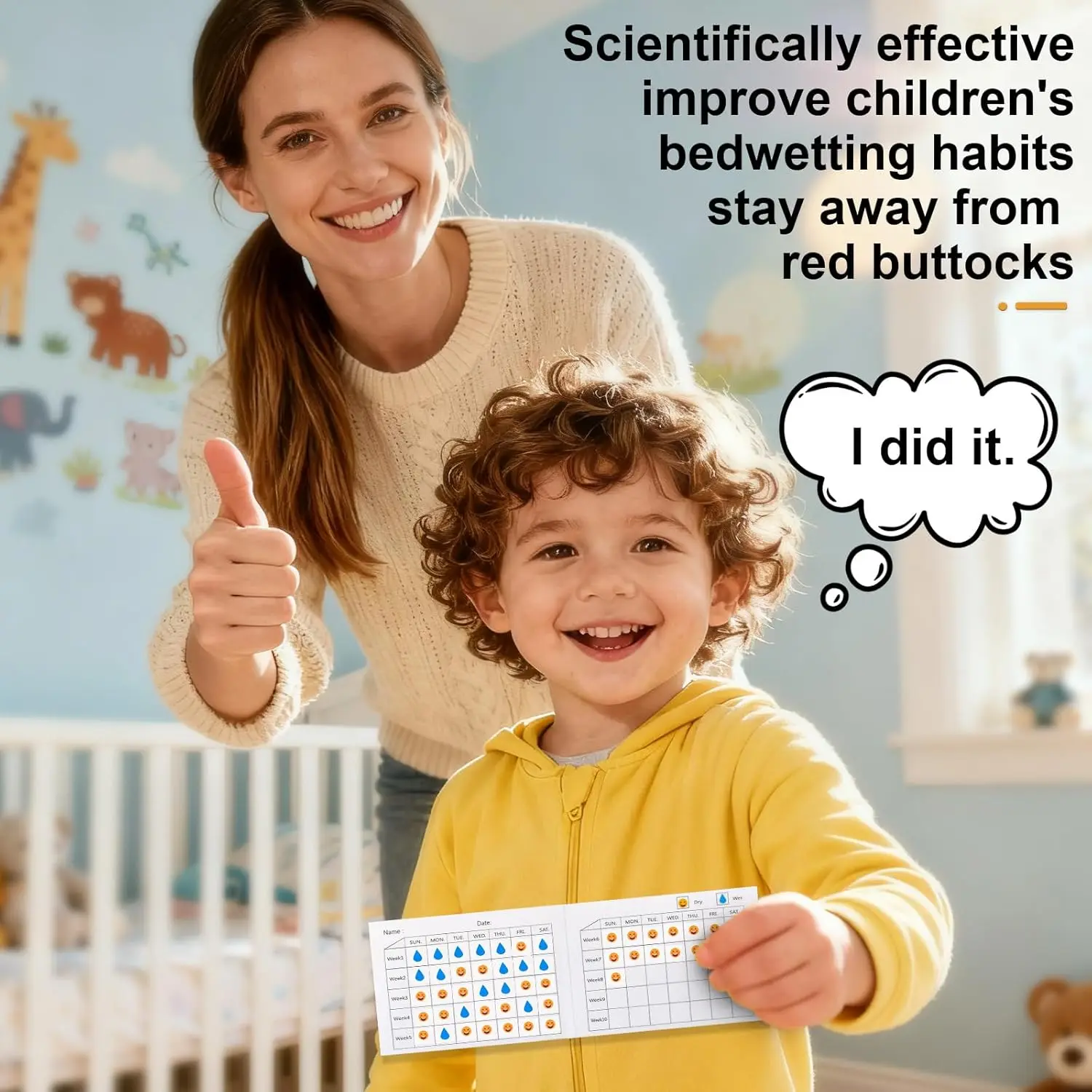 Bedwetting Alarm, for Boys Girls and Older Kids, Wireless Sensor, UV Mode/Night Light, Sound/Vibration Pee Alarm, White