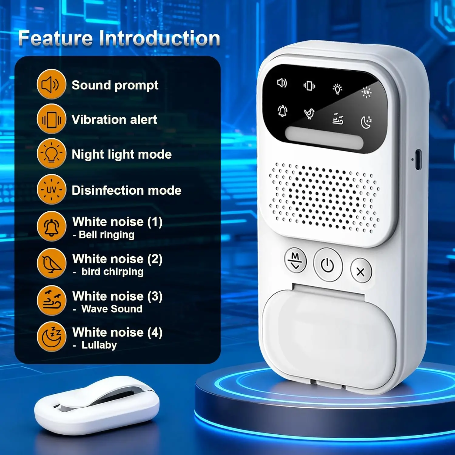 Bedwetting Alarm, for Boys Girls and Older Kids, Wireless Sensor, UV Mode/Night Light, Sound/Vibration Pee Alarm, White