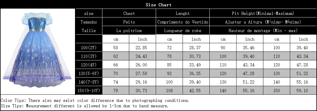 Disney Frozen Snow Queen Elsa Anna Girls Cosplay Mesh Princess Dress Kids Halloween Carnival Party Birthday Frock Ball Vestidos