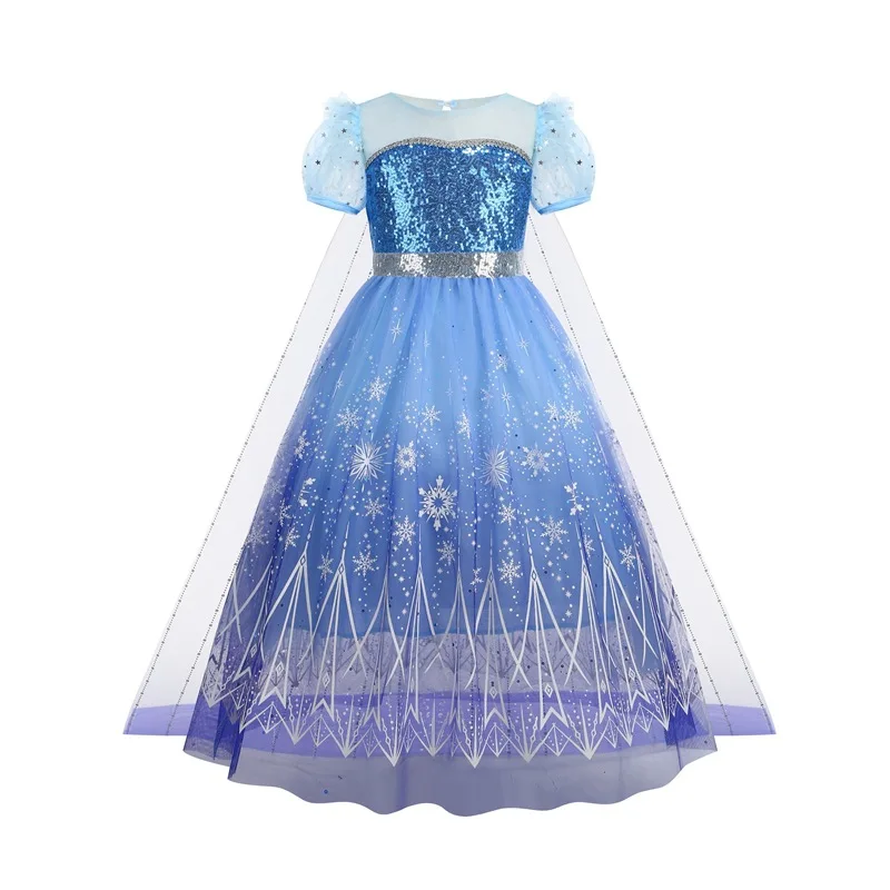Disney Frozen Snow Queen Elsa Anna Girls Cosplay Mesh Princess Dress Kids Halloween Carnival Party Birthday Frock Ball Vestidos