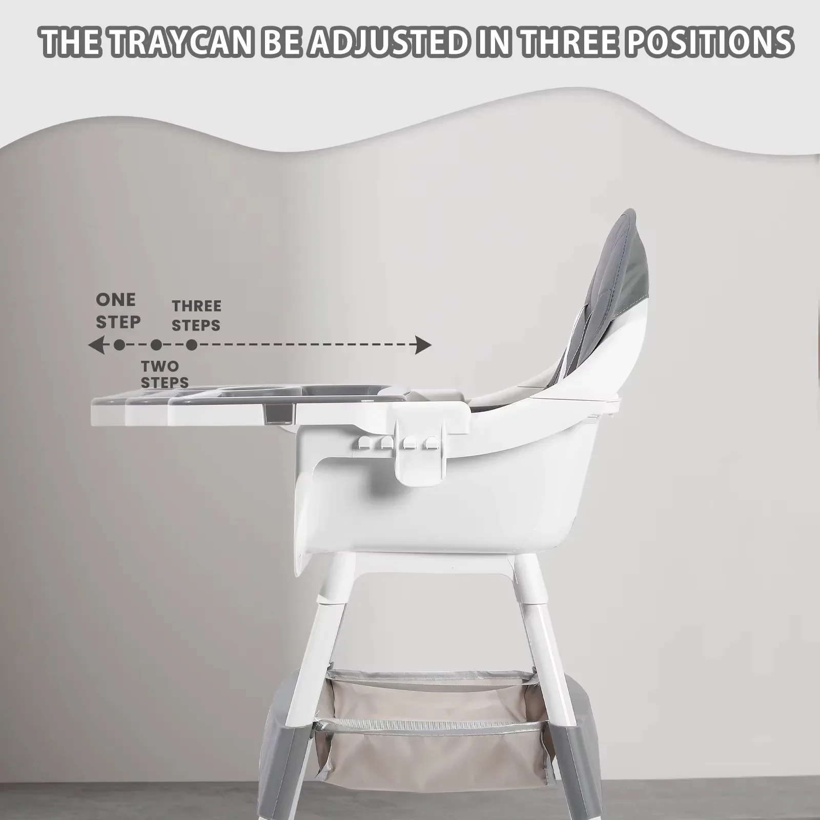 Multifunctional Kids Dining Highchair Height Adjustable Design Removable Tray Safe Sturdy Seat with Footrest & Toy Storage Space